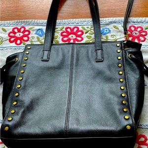 Fossil Brooklyn Shopper Black Leather Studded Tote